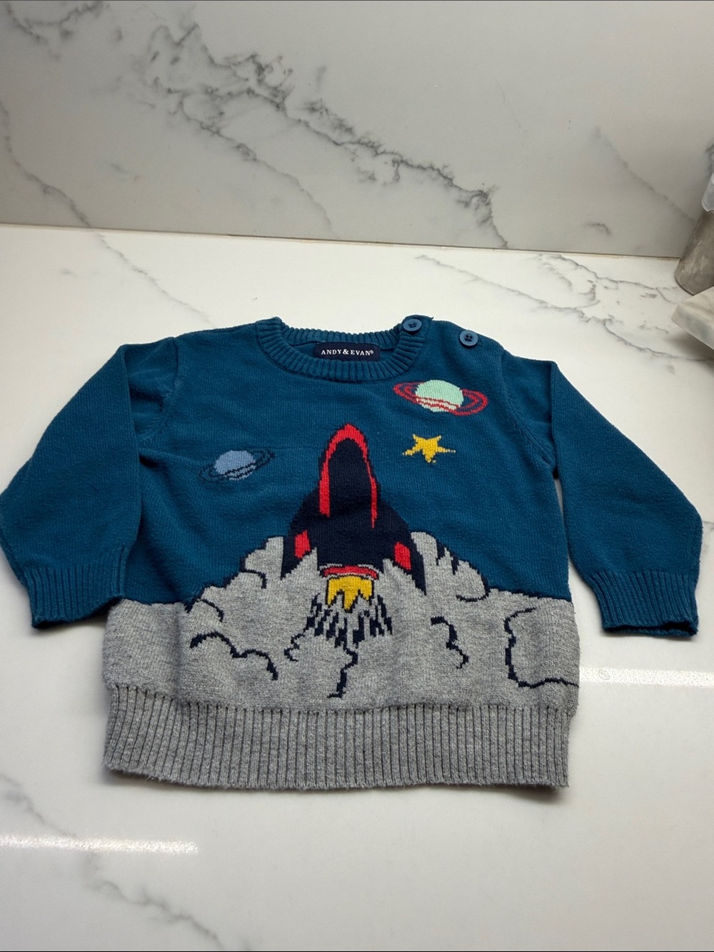 Andy & Evan Teal Rocket Knit Sweater with Gray Smoke Detail
